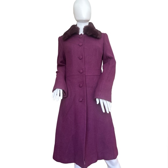 Marciano genuine rabbit Fur Trim wool tween pea Coat S/P & M burgundy purple - Picture 2 of 5